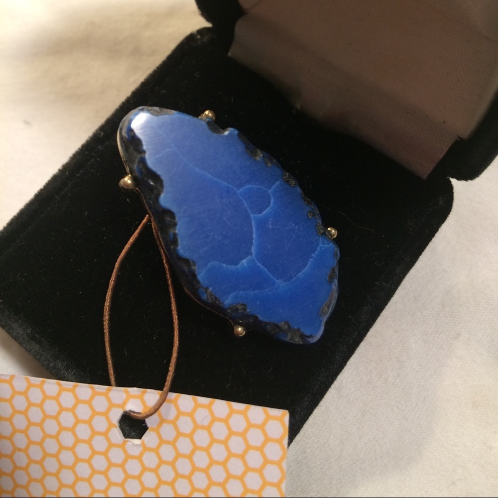 Blue Stone Gold Ring Hive & Honey Ring Size 6